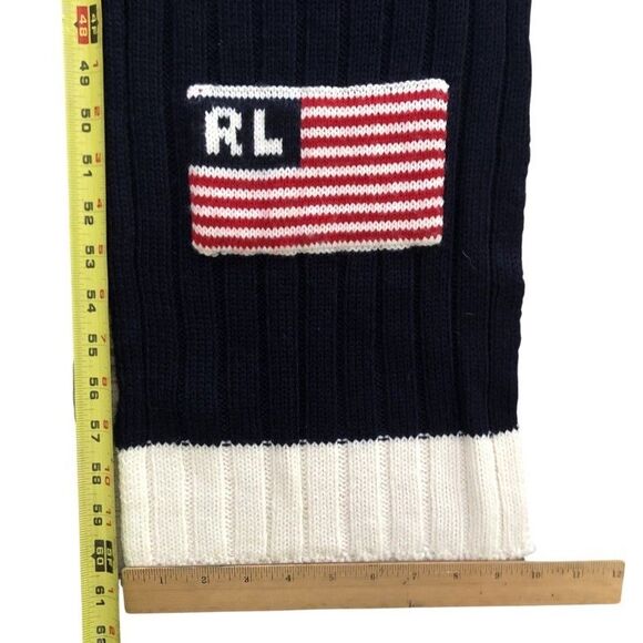 Polo Ralph Lauren RL Logo USA Flag Ribbed Knit Scarf VTG Ski Wool Blend 60x 10 - Picture 9 of 9